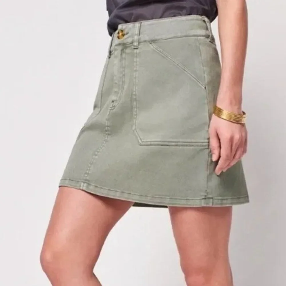 Faherty Women's Utility Mini‎ Skirt Fatigue Green Size Small Organic Cotton